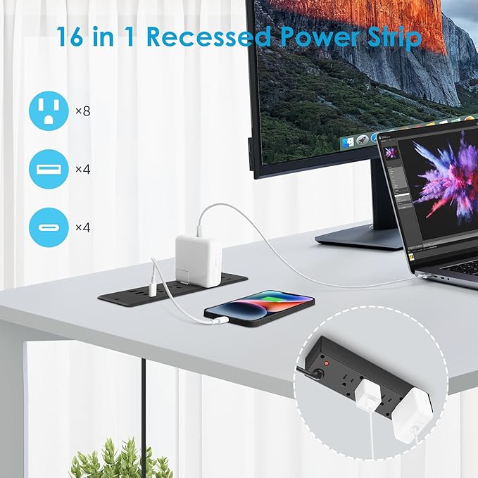 HHSOET 8 Outlet Recessed Power Strip, 30W Fast Charging Furniture Power Outlet - Image 6