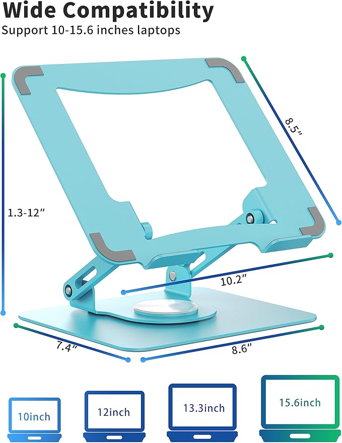 SOUNDANCE Laptop Stand with 360° Rotating Base, Ergonomic Computer Riser - Image 4