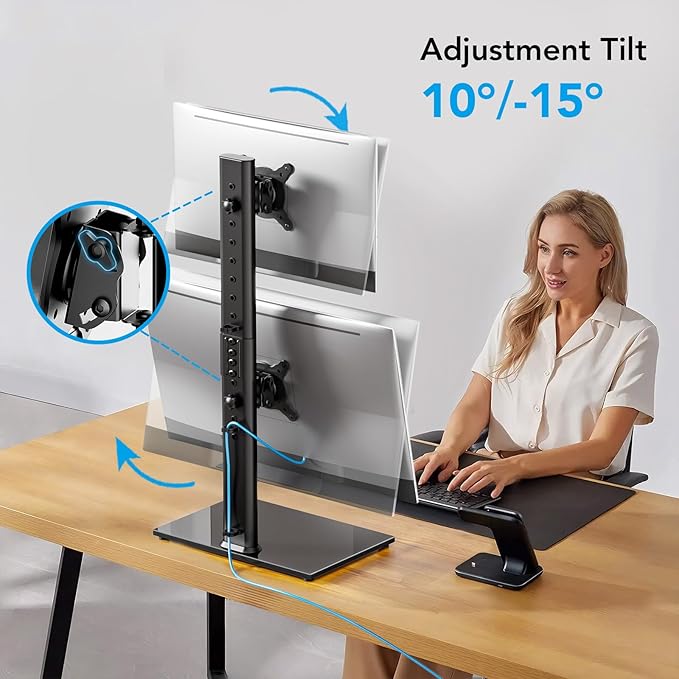 AX WABER Dual Monitor Stand Vertical Stack Screen Free-Standing Desk Mount Arm - Image 5