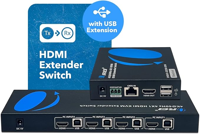 OREI 4x1 KVM 4K HDMI Over Ethernet Extender Switcher Balun Over CAT6/7 Cable - Image 4