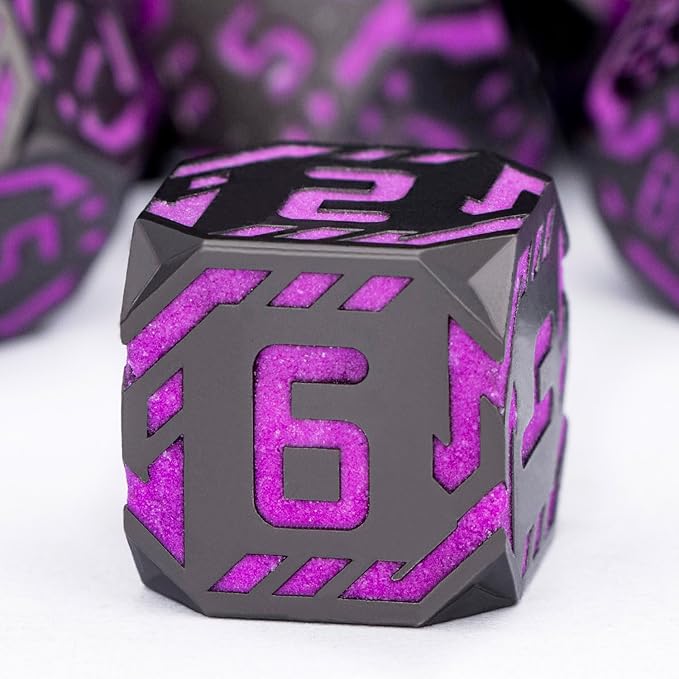 Metal DND Sci-fi Dice Set 7PCS Luminous Purple Stripe Polyhedral Dice - Image 5