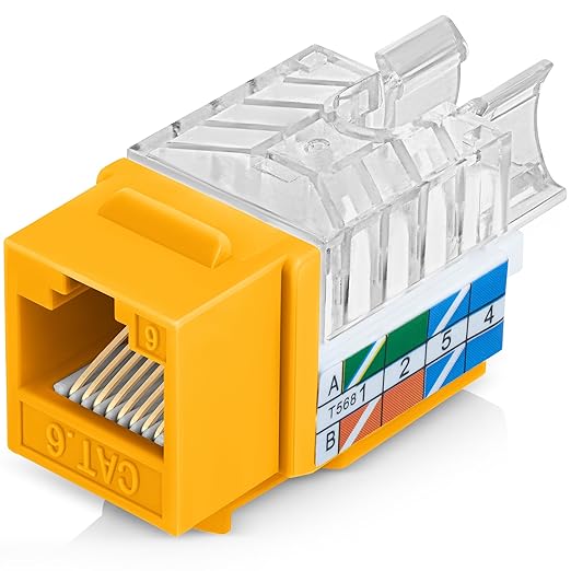 Everest 45° Angled RJ45 Cat6 Keystone Jacks 10-Pack in Yellow by EverestMediaSolutions