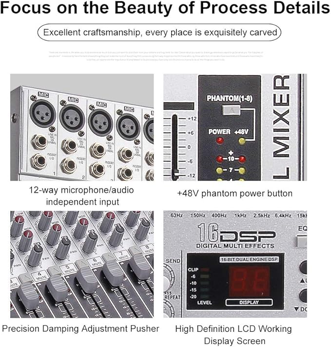 G-MARK GMX1200 DJ Mixer 12 Channel Professional Audio Mixer USB Mixing Console - Image 5