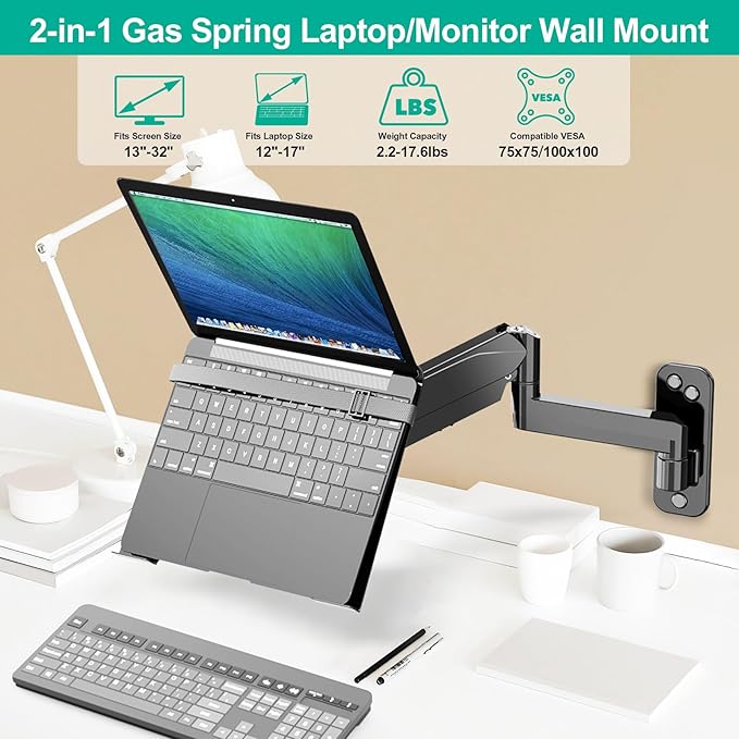 Laptop Wall Mount, 2-in-1 Gas Spring Wall Holder - Image 3