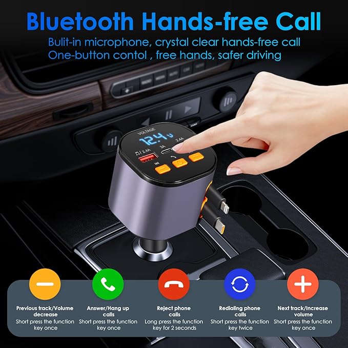 Retractable Car Charger, 5 in 1 Fast Car Phone Charger 90W, Handsfree Call - Image 3