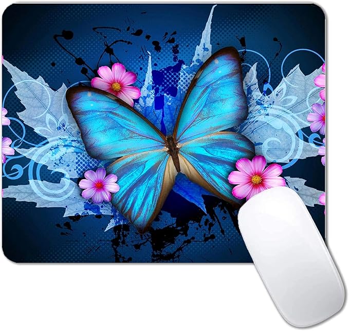 Blue Butterfly Mouse Pad Non-Slip Rubber Base Gaming MousePads by CANFLASHION