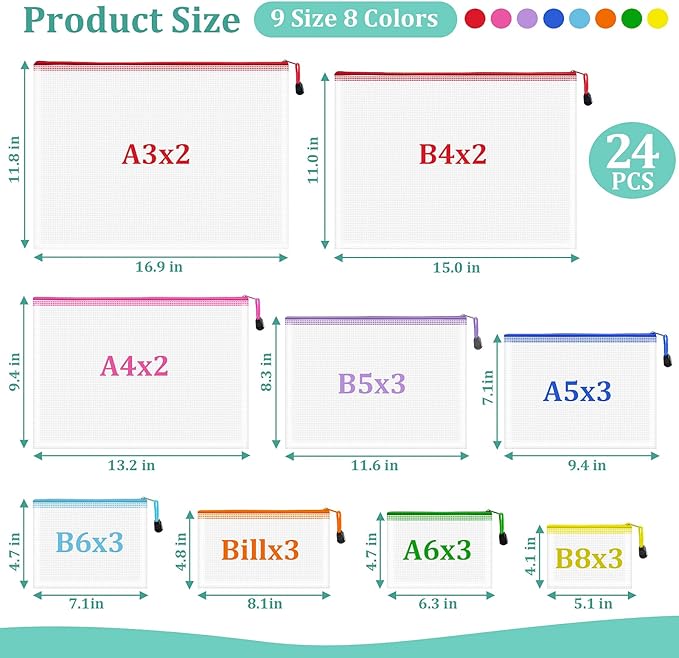 24pcs Mesh Waterproof Pouch Bags, 9 Sizes Clear Pouches, Organizer Bags - Image 2