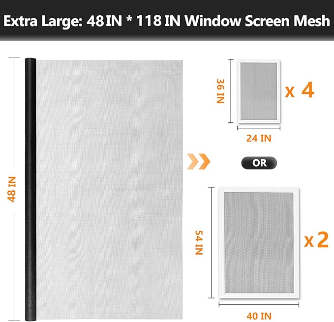 Window Screens Replacement Repair Kit, Durable Fiberglass Mesh Roll - Image 2
