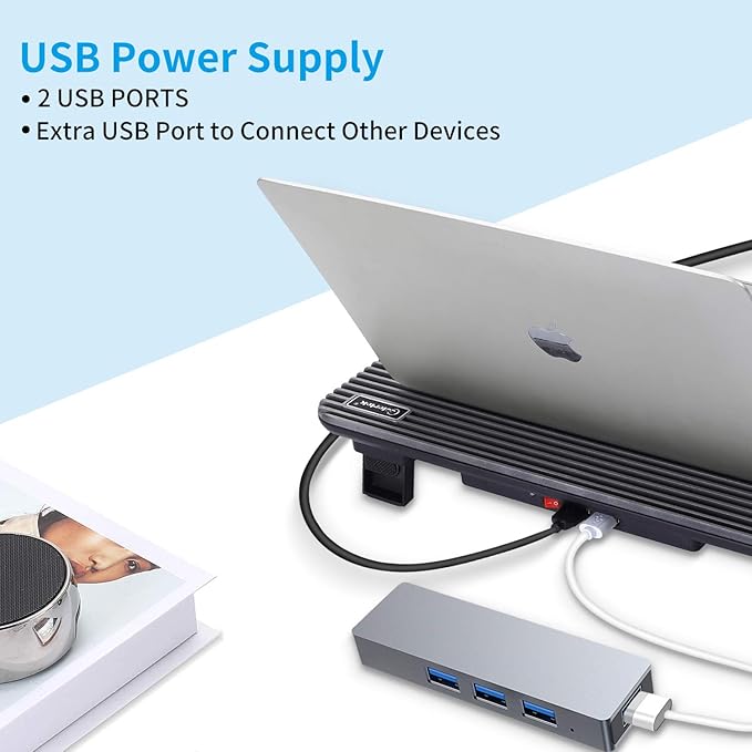 Laptop Cooling Pad, Coolertek USB Powered Laptop Cooler, 2 Blue Silent Big Fans - Image 3