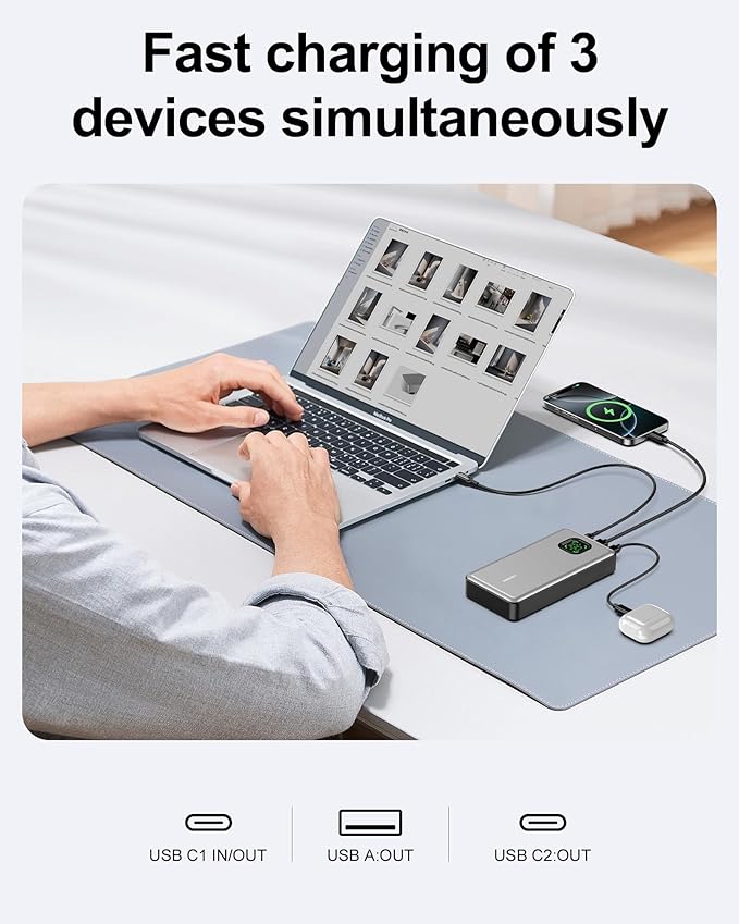 65W Power Bank, 25000mAh Laptop Portable Charger, 100W Total Fast Charging - Image 3