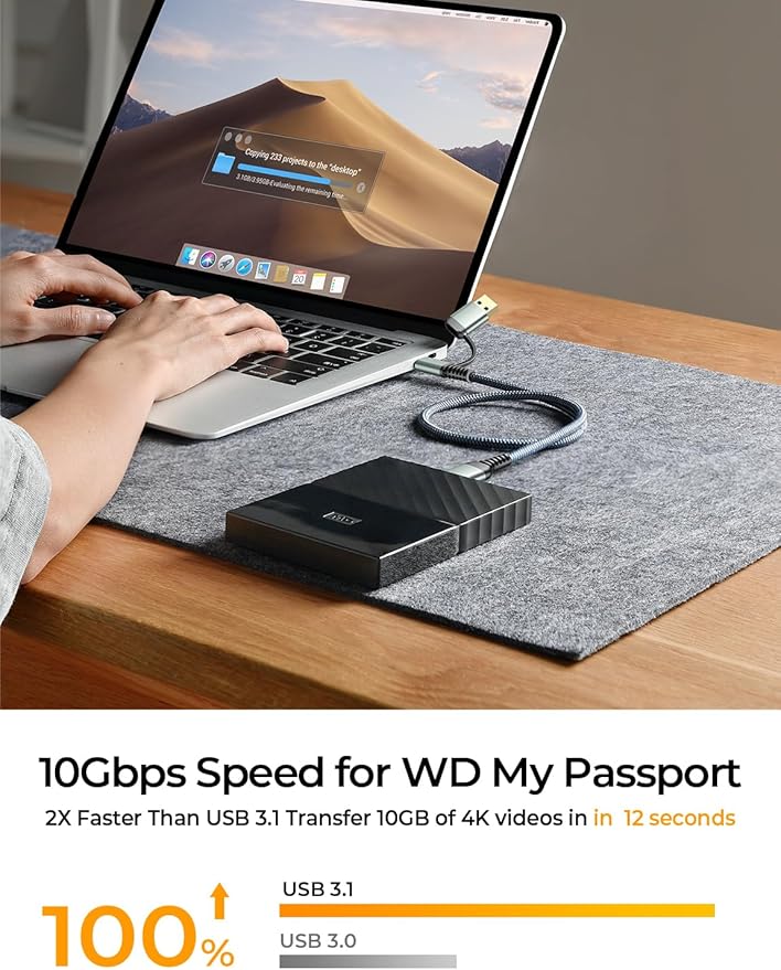 AINOPE Hard Drive Cable, Sturdy Nylon Braided External Hard Drive Cable 10Gbps - Image 3