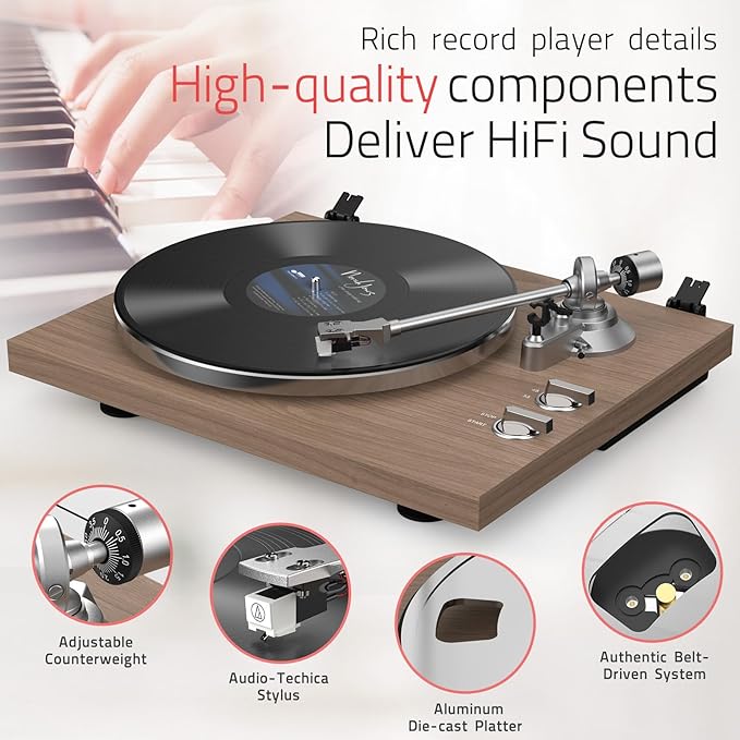 Turntables Record Player with Wireless Output Connectivity Vinyl Player - Image 4