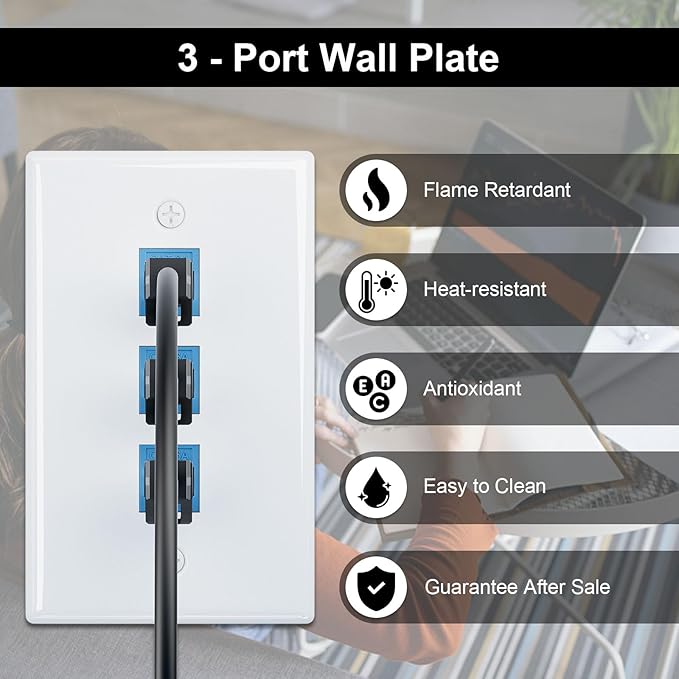 FGB 3-Port Keystone Wall Plate 20-Pack, Low-Profile Single Gang Wall Plates - Image 3