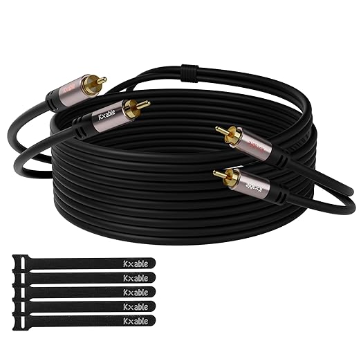 RCA Cable 50FT, 2RCA Male to 2RCA Male Stereo Audio Cable, 【Oxygen-Free Copper by Kxable