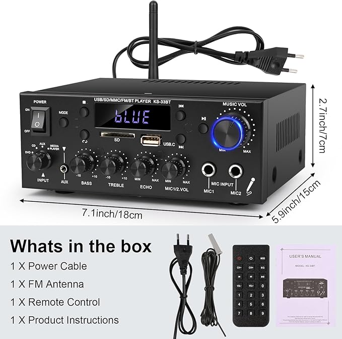 Romica Stereo Audio Amplifier, 2 Channel 500W Bluetooth 5.0 Home Theater Power - Image 8