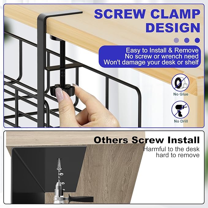 Under Desk Cable Management Tray, 15.7'' No Drill Steel Desk Cable Organizers - Image 3
