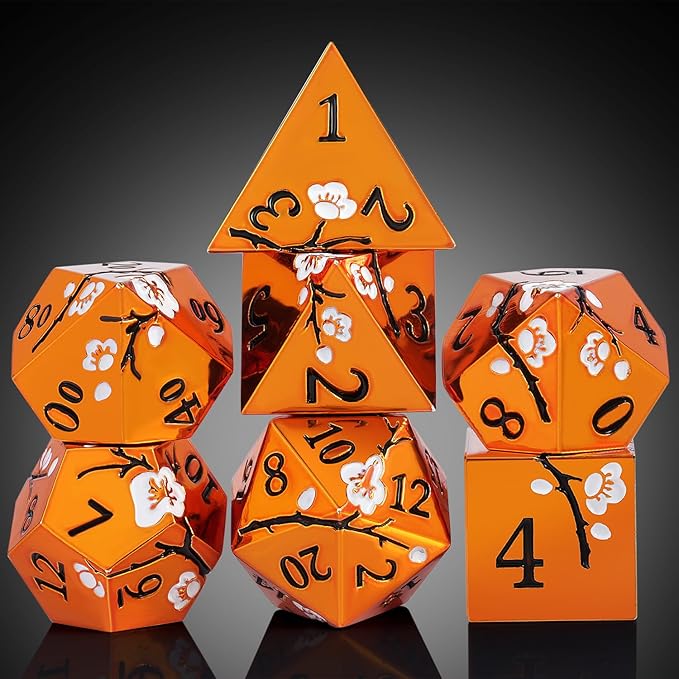 Orange Metal Dice D&D, DNDND 7 PCS Heavy Metallic DND Dice Set - Image 3