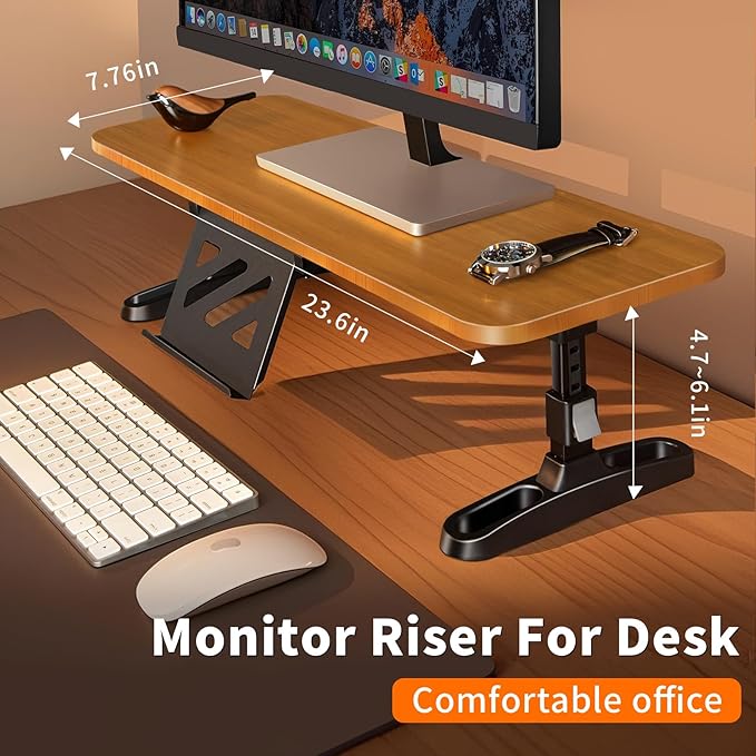 Wooden Monitor Stand Riser for Desk, Adjustable Height Monitor Shelf Riser - Image 2