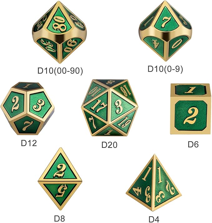 Metal Dice Set D&D, DNDND 7 Die Green DND Dice - Image 3
