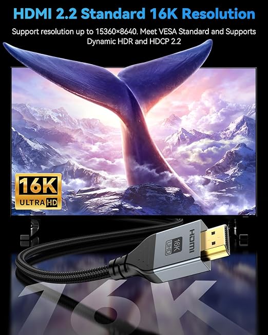 16K 8K HDMI Cable 96Gbps 10 FT, Ultra High Speed HDMI 2.2 Cable 16K@60Hz - Image 2