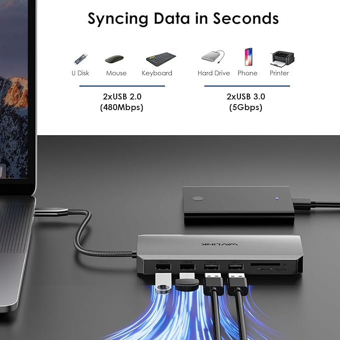 WAVLINK USB C Docking Station Dual Monitor, Triple Display, USB C to 2 HDMI - Image 7