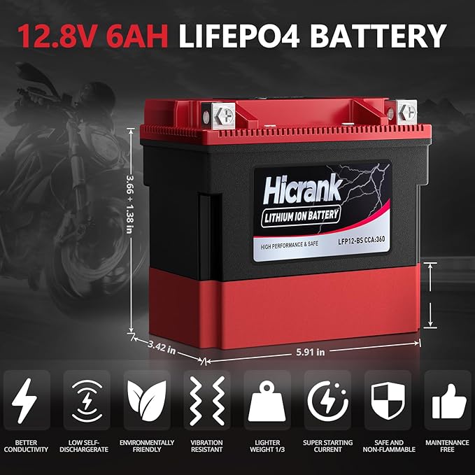 YTX12-BS 12V 6Ah, 360CCA LiFePO4 Lithium Motorcycle Battery, Powersports Battery - Image 6