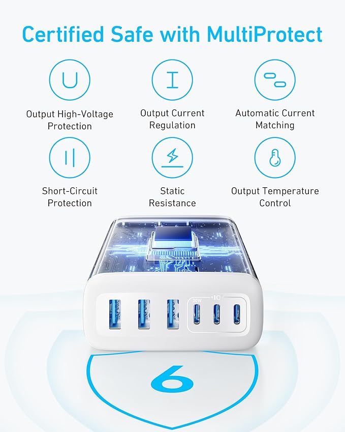 Anker Desktop Charger, Fast Charging USB C Charger, 112W Max 6-Port Charging - Image 7
