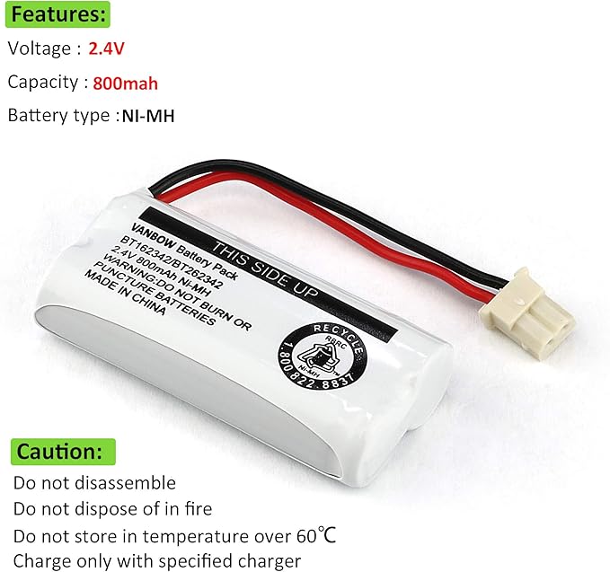 BT183342 BT283342 BT166342 BT266342 BT162342 BT262342 Cordless Phone Battery - Image 2