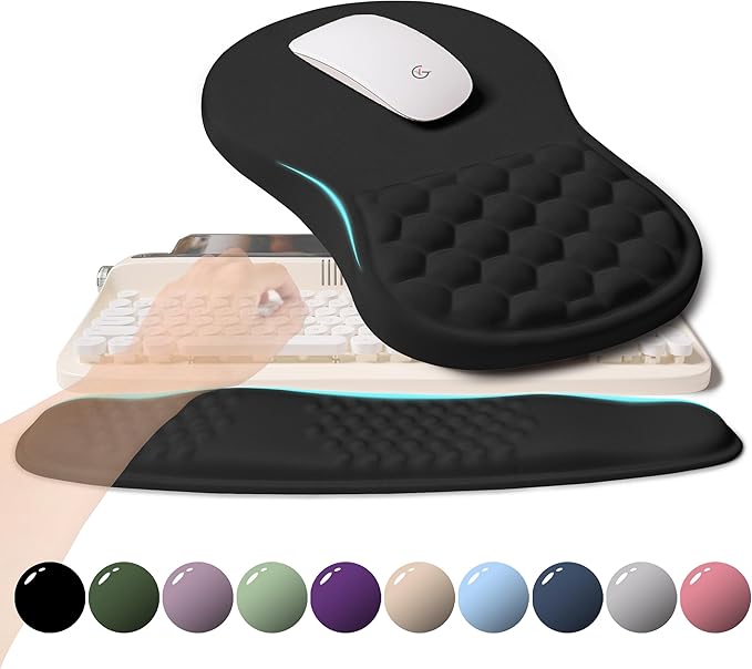 2-in-1 Ergonomic Set, Wave Rise Keyboard Wrist Rest and Massage Bulge Slope by KUOSGM