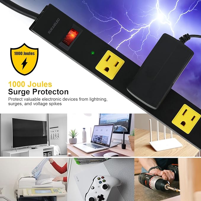 SURAIELEC 12 Outlet Long Metal Power Strip, 15 FT Cord Surge Protector - Image 4