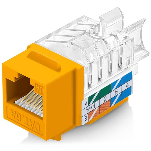 Everest 45° Angled RJ45 Cat6A Keystone Jacks 50-Pack in Yellow by EverestMediaSolutions