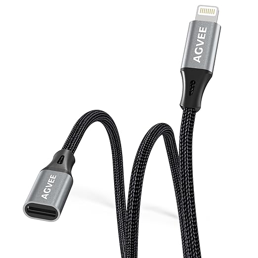AGVEE 4 inch Lightning Extension Cable, Braided Female to Male Extender Full by AGVEE