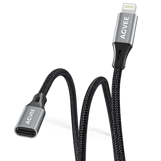 AGVEE 6.6ft Lightning Extension Cable, Braided Female to Male Extender Full by AGVEE