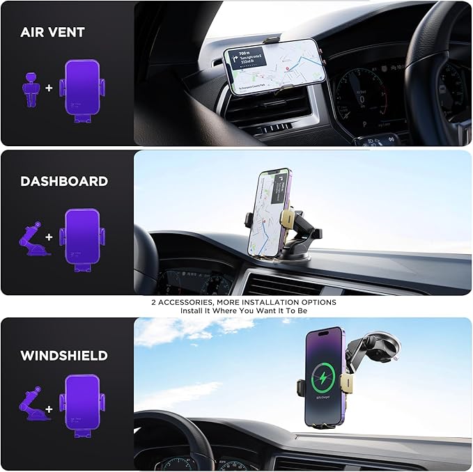 Wireless Car Charger, 【7 Colored RGB Backlit】 15W Auto Clamping Phone Holders - Image 6