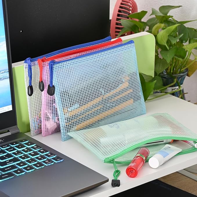 AUSTARK 10 Pcs Zipper File Bags, Waterproof Plastic Mesh Pouch - Image 5