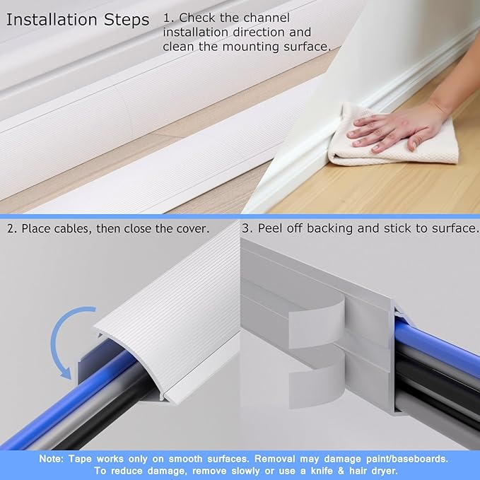 ZhiYo 68in Floor Cord Cover for Corner, Large Cord Hider for 3-5 Cords - Image 5