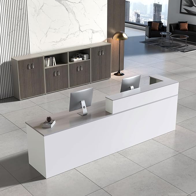 Reception Desk with Counter, Modern Front Desk Reception Counter with Keyboard by NUIPESN