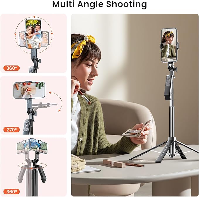 71" Selfie Stick Tripod with Wireless Remote & 2 Fill Lights, Tall Phone Tripod - Image 5