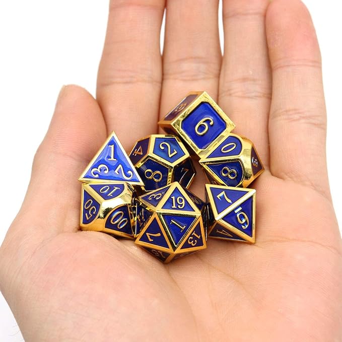 Haxtec Metal DND Dice Set 7 Die Gold Blue Metal D&D Dice Compatible - Image 6