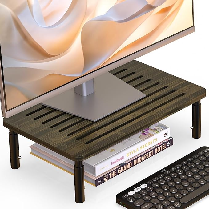 Bamboo Monitor Stand Riser, 4 Adjustable Height, 15.55x9.25 Laptop Stand by WELLWENG