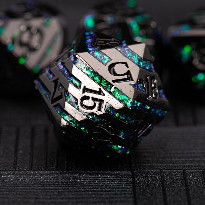 Metal Stripe Dice, Solid Metallic Glitter Stripes DND Dice by Maywin