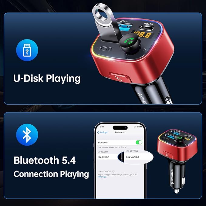 Syncwire Bluetooth 5.4 FM Transmitter Car Adapter 48W Wireless Radio Music - Image 6