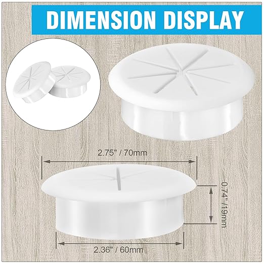 2-3/8" White Desk Grommet, JTemgle Flexible Cable Grommet Rubber Cable Hole - Image 2