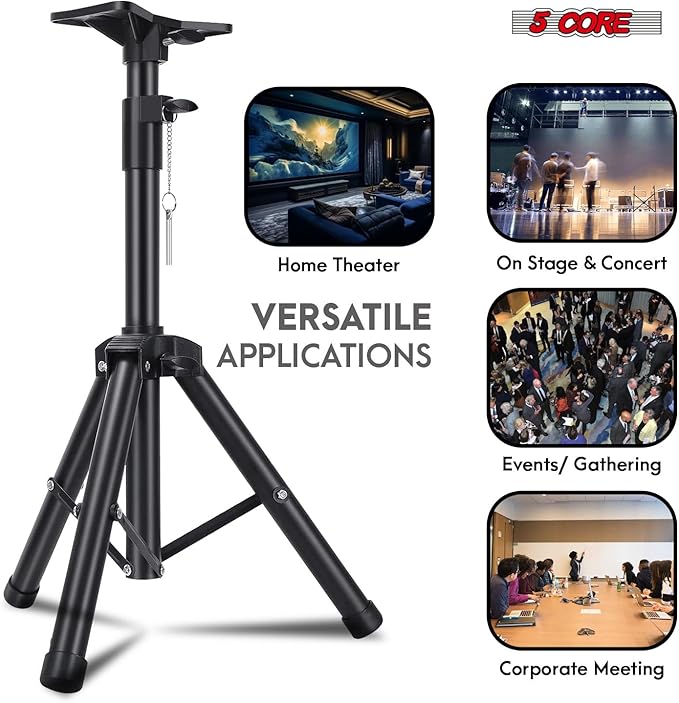 5Core Speaker Stand Tripod Floor Adjustable 24-36 Inch Short DJ Studio Monitor - Image 2