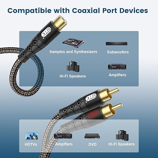 EMK RCA Splitter 2 Male to Female Extension Cable Dual Shielding Gold Plated - Image 3