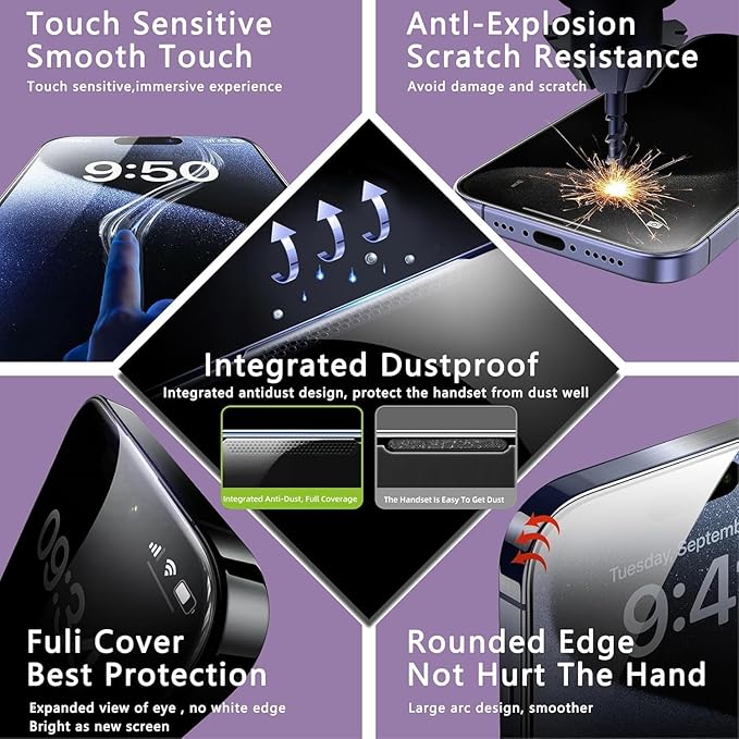 Privacy Screen Protector for iPhone 17 Pro Max 6.9-Inch, Auto Dust Removal - Image 4