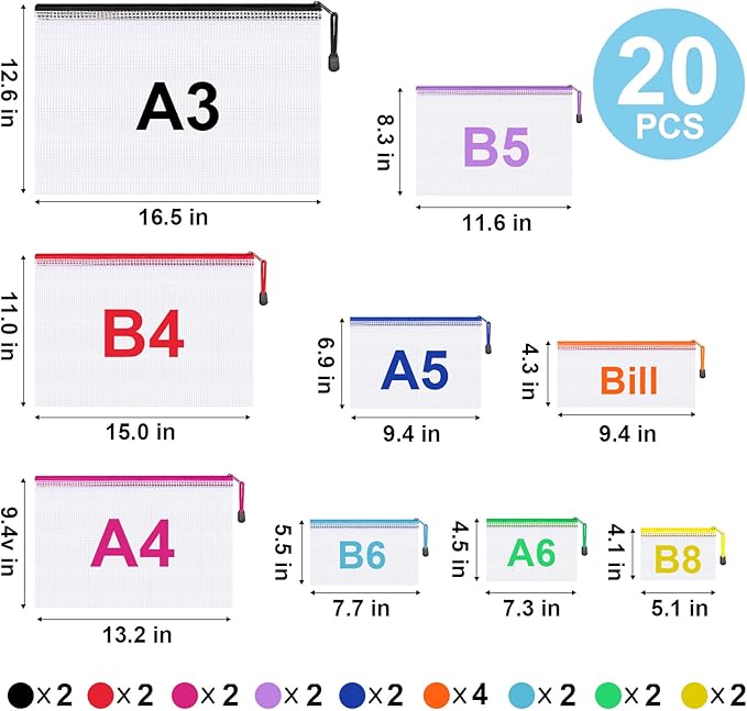 20pcs Mesh Zipper Pouch Bags, 9 Sizes Plastic Zipper Bags - Image 2