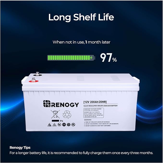 Renogy Deep Cycle AGM Battery 12 Volt 200Ah, 3% Self-Discharge Rate, 2000A Max - Image 5