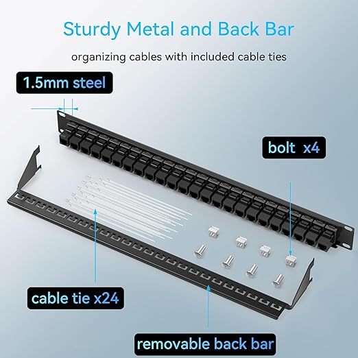 Patch Panel 24 Port Cat6 with Coupler Keystone, Cat6a Network Patch Panel 10G - Image 6
