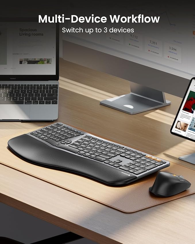 ProtoArc Ergonomic Keyboard Mouse, EKM01 Plus Full Size Wireless Bluetooth Ergo - Image 6
